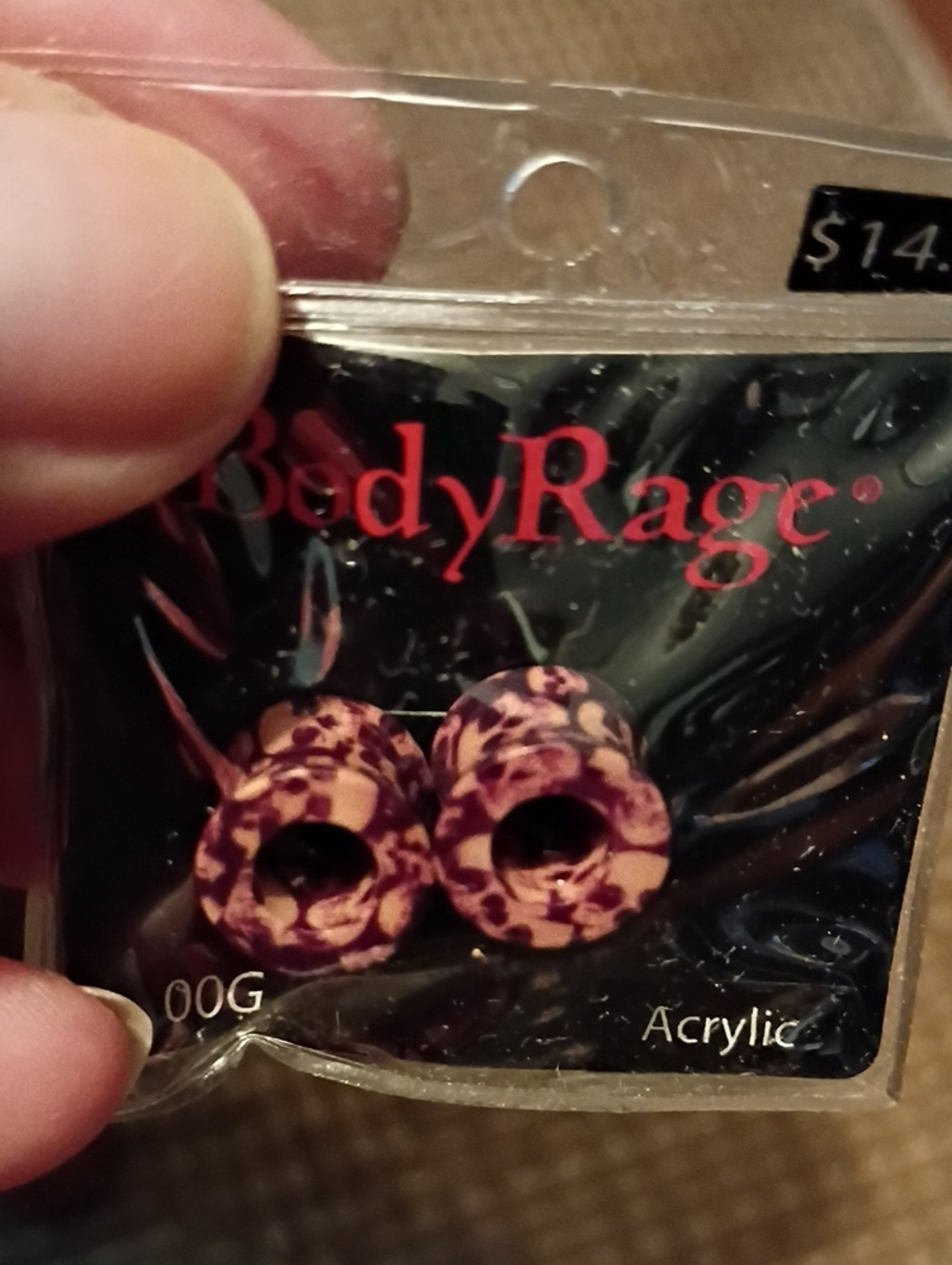 BodyRage Pink Marble Acrylic Ear Plugs - 00G